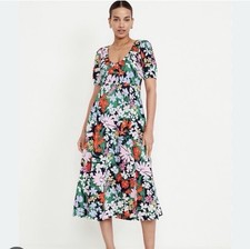 Old Navy Floral Puff Sleeve Scoop Neck Midi Dress Size Medium P34
