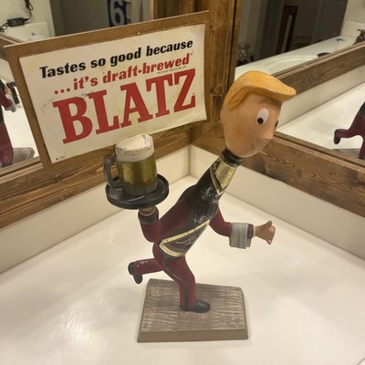 Blatz Beer 1950s Red Bottle Figure Server Man with Mug & Sign | eBay