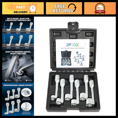 6pc Diesel Injector Line Socket Wrench Set - L-Type Fuel Line Tool, 12mm-19mm