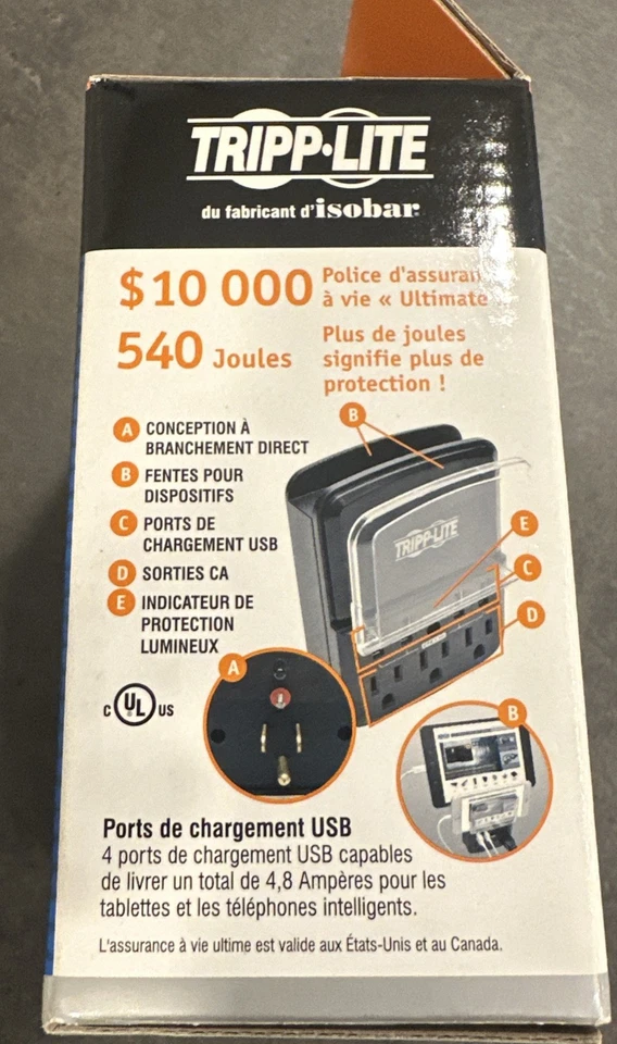 Tripp Lite SK34USBB Surge Protector 3 Outlets 4 USB Charging Ports Holds Phone - Image 2 of 3