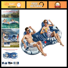 Inflatable Double River Tube for 2, 660lb Capacity, Heavy Duty Float with Backre