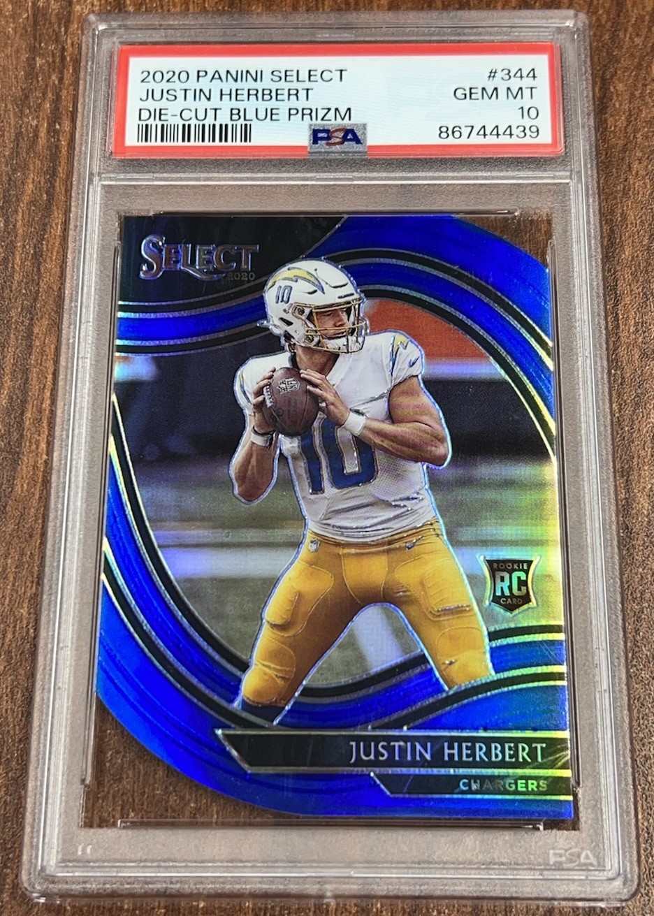 2020 Select Justin Herbert PSA 10 Die Cut Blue Gem Mint Rookie RC Field Level