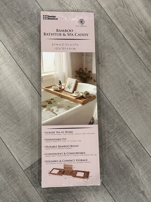 Bamboo Bathtub Tray Caddy - Expandable Bath Tub Table for Wine, Books & Tablet