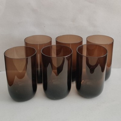 6 Stück Gläser Wasserglas Longdrink Becher Saftglas Rauchglas braun wie neu