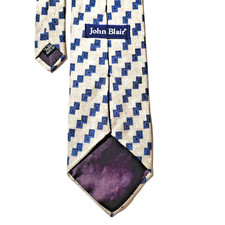 John Blair Men's Tie 100 Silk USA Grey Blue Rectangles Geometric Classic READ