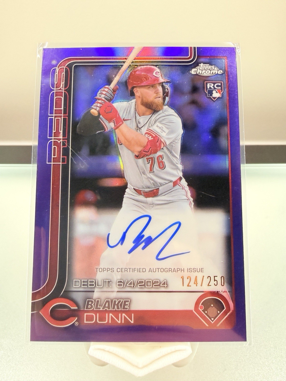 Topps 2025 Chrome Rookie Debut Autograph Purple Refractor /250 Blake Dunn Reds
