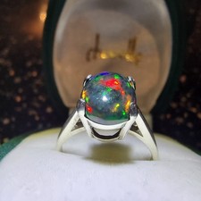 Stunning Sterling Silver Ethiopian Dark Welo Opal Ring UK szN~ 2ct Full Hallmark
