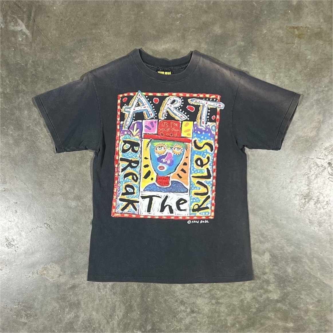 Vintage 90s Fred Babb” Art Break The Rules” Graphic Shirt Size M