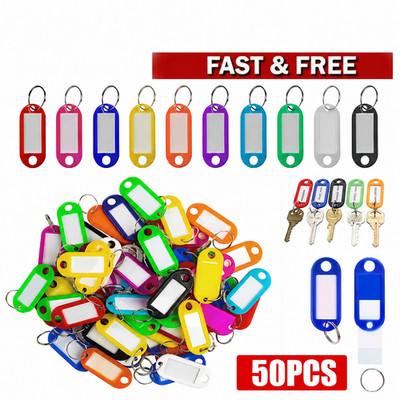 50PCS Plastic Key Tags w/ Split Ring ID Name Label Keychain Luggage Tags