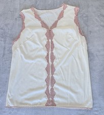 Vintage Pink Lace Camisole Silky Nylon Lingerie Top M L Romantic