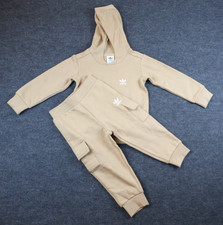 Adidas Toddler Tracksuit Set Hoodie Joggers Tan Brown Trefoil Logo 18M NWT