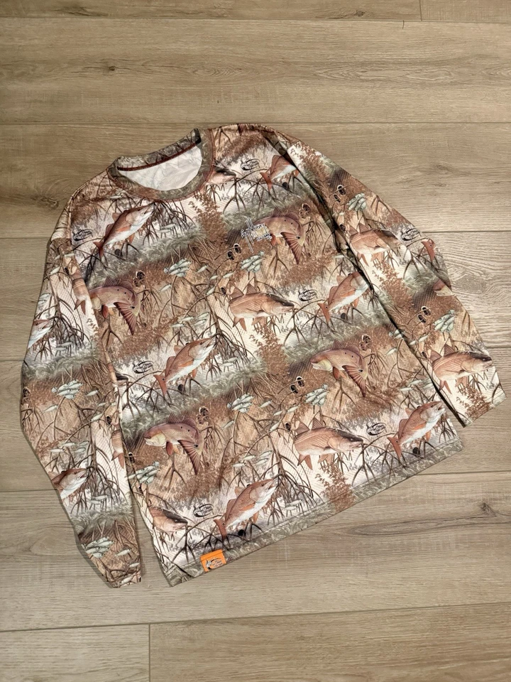 Guy Harvey Logo Fisch Sonnenhemd Herren XL Angeln Outdoor Langarm EUC