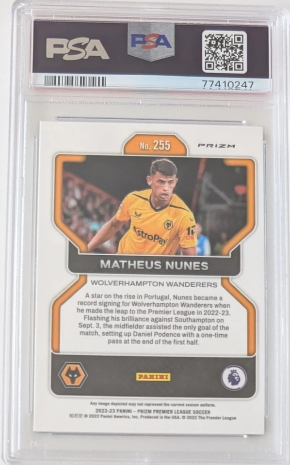 2022-23 Panini Prizm Premier League Matheus Nunes Prizms Multicolor PSA 10 Pop 1 - Image 2 of 2