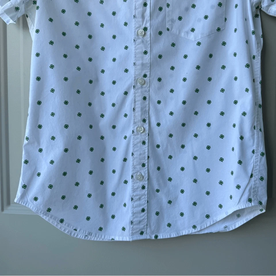 J.Crew Men’s Slim Fit Flex Shirt White Clover Embroidery St. Patrick’s Sz S - Image 4 of 4