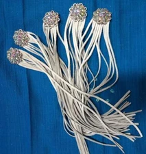 1.25" Berry Concho with crystal accents with 12.5" Fringe White Teal Pink