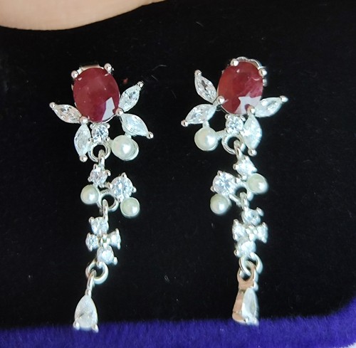 Sterling Silver Natural Red Ruby Dangling Stud Earrings New UK Seller 00706 - Picture 7 of 7