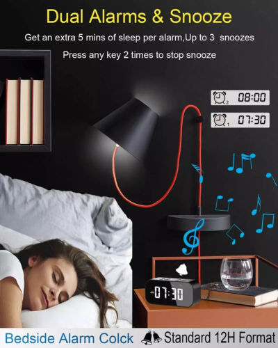 Alarm Clock for Bedroom/Office,Digital Clock with Bluetooth Speaker,Small Alarm - Picture 3 of 4