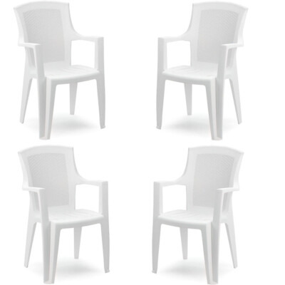 Sedie con braccioli in resina bianca effetto rattan set Poltrone