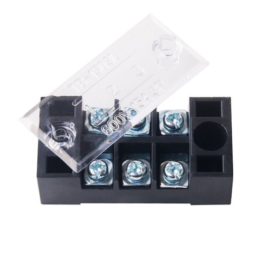 5pcs Screw Barrier Terminal Block Strip 600V 15A Dual Row 3-Position with Cover - Picture 2 of 6