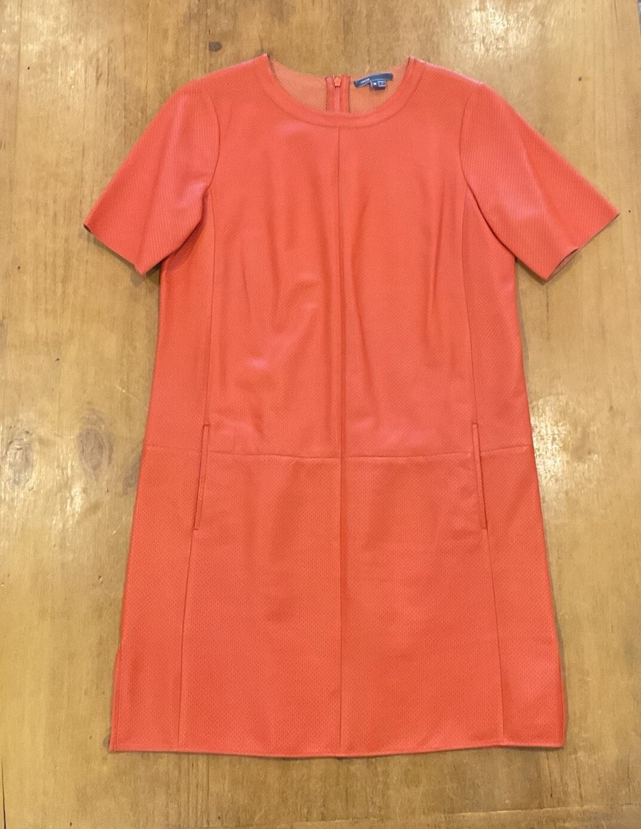 Women's Vince Perforated Lamb Leather Dress Shift Persimmon Orange Medium  Pocket