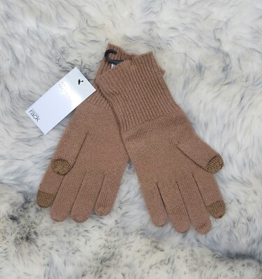 NWT 100% CASHMERE NORDSTROM RACK KNIT GLOVES WOMEN'S CAMEL OS Touch Tips