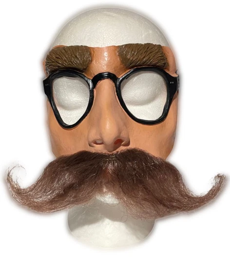 Funny BIG MUSTACHE HIPSTER HALF MASK Rubber Glasses Brown Bushy Handlebar Adult