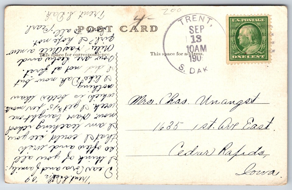 Flandreau South DakotaBig Sioux River SceneWater Tower1909 Postcard