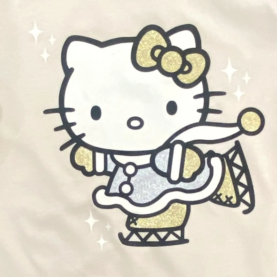 Girls Hello Kitty Ice Skating Ruffle Long Sleeve Cream T-Shirt Tee - Image 2 of 2