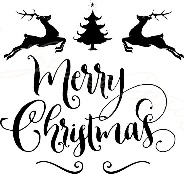 Merry Christmas Leaping Reindeer, Tree Vinyl Decal Free Shipping