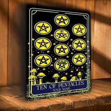Personalised Ten Of Pentacles Tarot Sign Oracle Hanging Metal Wall