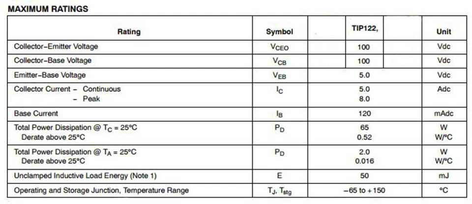 5 x TIP122 NPN Darlington Power Transistor TO-220 High Gain Low Saturation Volt - Image 2 of 3