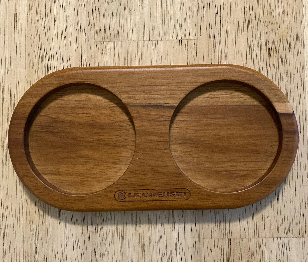 Teak Wood LE CREUSET Salt & Pepper Mill Tray Holder S&P **Each One is Unique!**