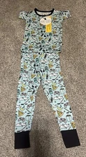 Kiki + Lulu Toddler Pajama 2 pc Blue  2T Video Gamer Hockey Pizza Bamboo