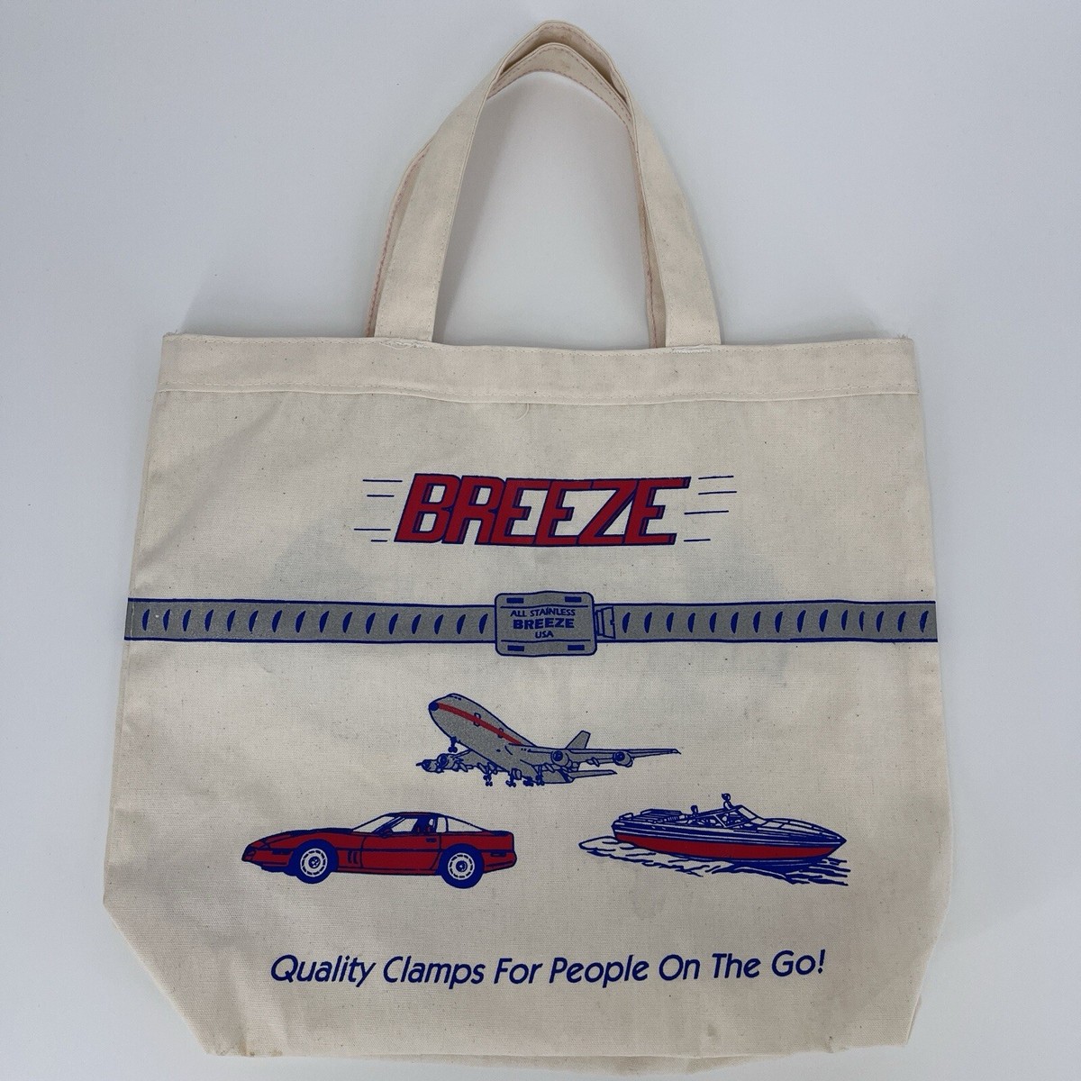 Vintage 80s 90s Breeze Stainless Steel Tote Canvas Book Bag