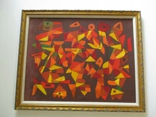 VINTAGE MID CENTURY ABSTRACT CUBIST rare PAINTING EXPRESSIONISM LISTED NEW YORK