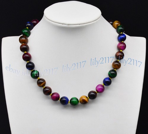 Charm 6/8/10/12mm Multi-Color Tiger's Eye Round Gemstone Beads Necklace 18-48'' - Picture 6 of 13