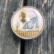 Yvonne Powder Tin McConnon Co Makeup Purple Advertising Prop Metal Empty Vtg