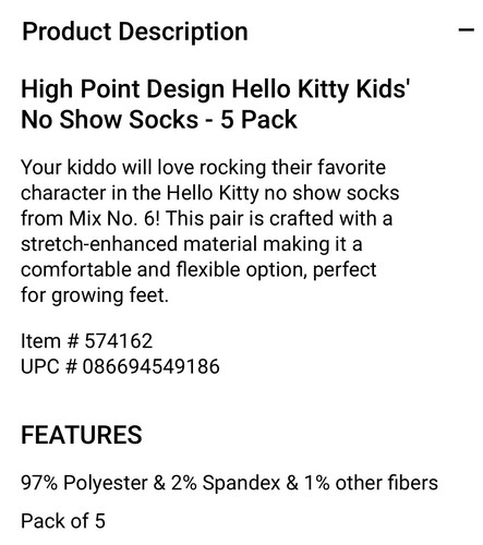 Hello Kitty No Show 5 Pair Socks Toddler Shoe Size 4-7.5 Sock Size 5-6.5 - Picture 3 of 3