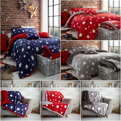Teddybär Fleece STERNE Bettbezug Set Sherpa Thermo Warm Weich Kuschelig Bettwäsche