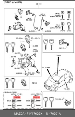 Genuine OE Key-Master Blankg Im F1Y1762GX for Mazda F1Y17-62GX