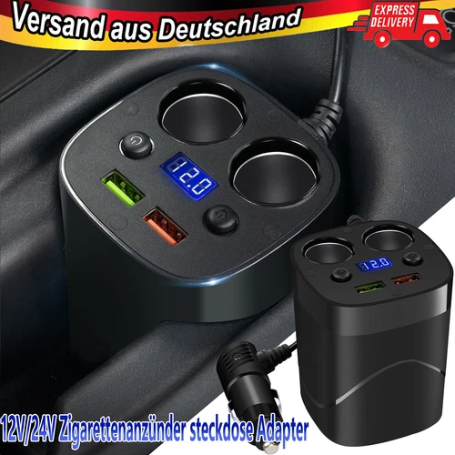 Kfz Auto 12V 24V Doppel Steckdose 2-Fach Zigarettenanzünder Verteiler Adapter