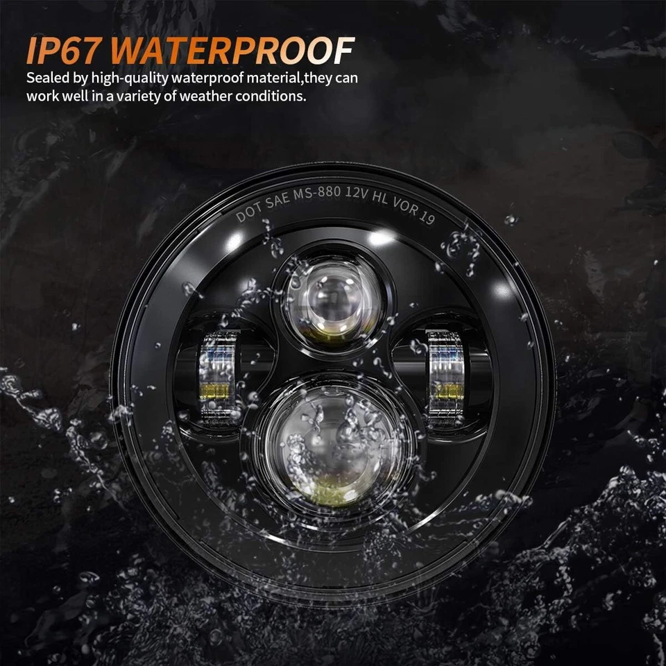 Pair DOT 7 inch Round LED Hi/Lo Beam Headlights for Mazda Miata 90-97 MX5 RX7 - Image 3 of 4