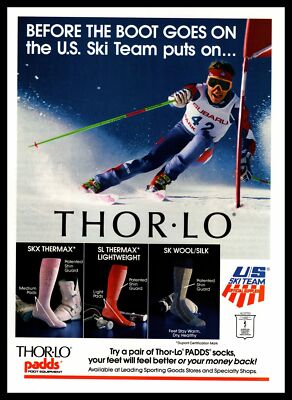 1991 U. S. Ski Team Thorlo Padds SKX Thermax Lightweight Socks Vintage Print Ad