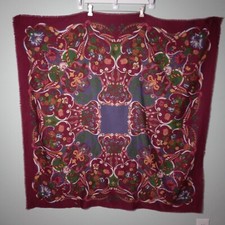 Vintage Large Scarf 45" Square, Challis by Berkshire Maroon Floral Shawl spot