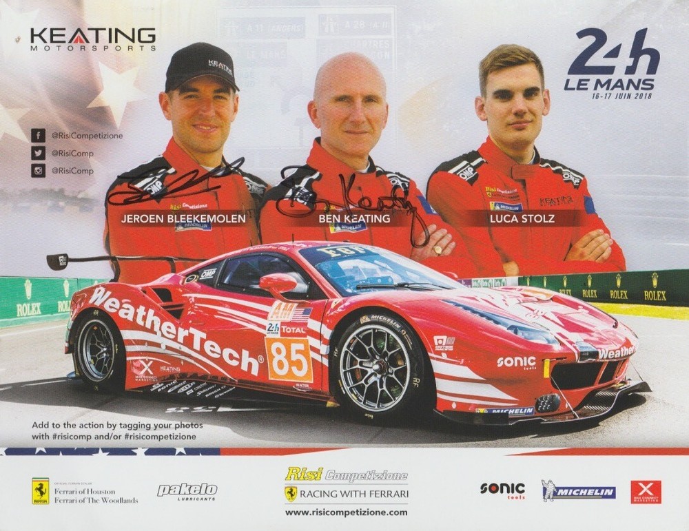 2018 Risi Competizione Ferrari 488 GTE Pro Am signed Le Mans Hero Card 2 Drivers