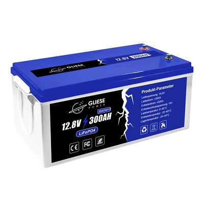 12V 3840Wh 300Ah Lithium Batterie LiFePO4 Akku BMS für Solar Notstromversorgung