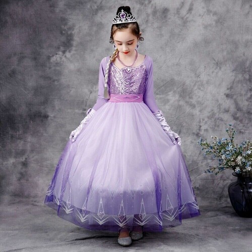 Kids Girls Princess Queen Elsa Anna Halloween Cosplay Costume Fancy Dress&Crown - Picture 32 of 36