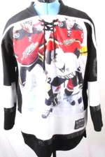 WT02 Gold Edition NYC 02 Lace Up Striped V-Neck Hockey Jersey Shirt Men's L