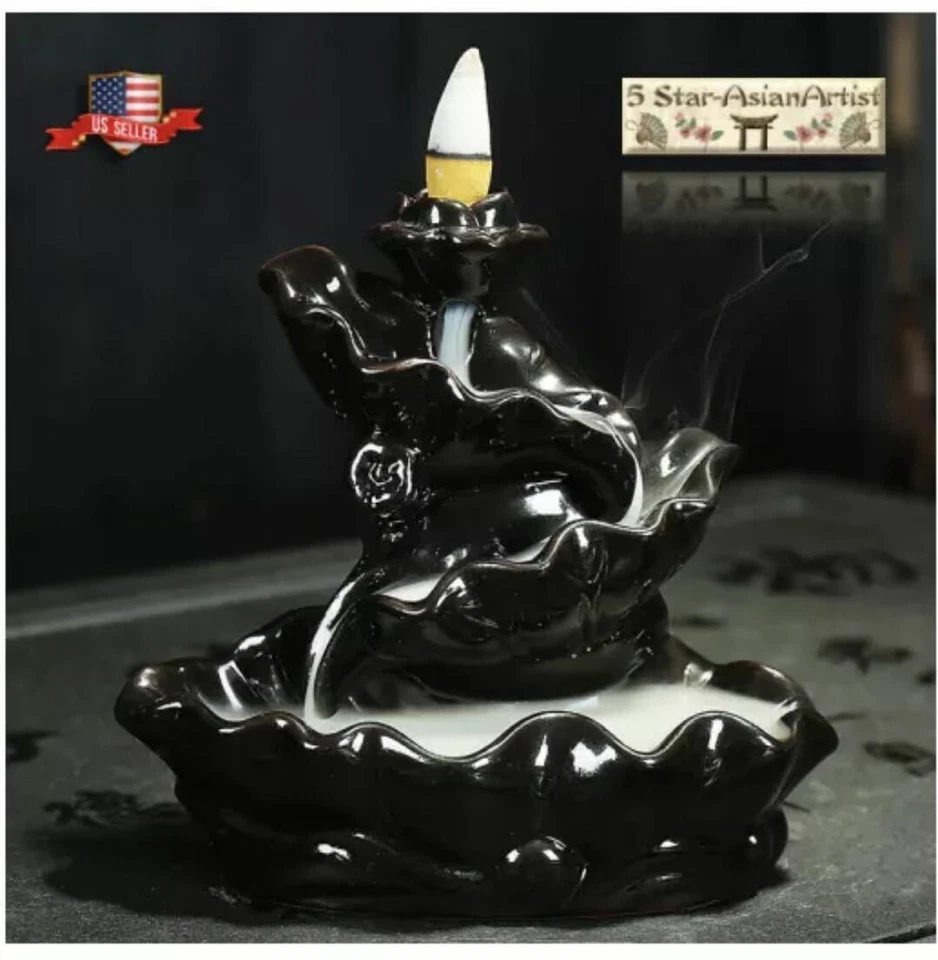 陶瓷回流瀑布香炉支架莲花瀑布和香锥 — 第 3/4 张图片