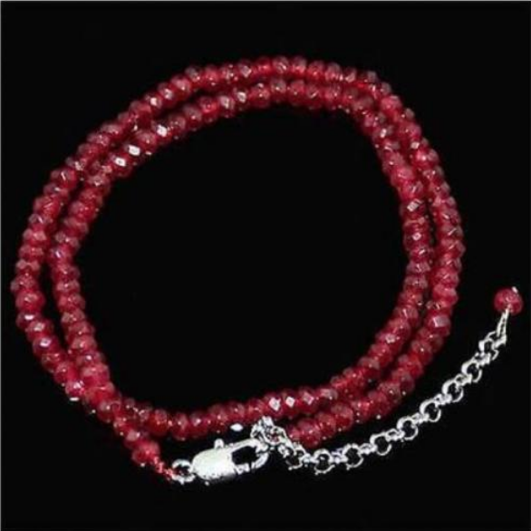 Natural Red Jade Gemstone Necklace - 2x4mm Faceted Rondelle Beads, 18 Inch Handmade